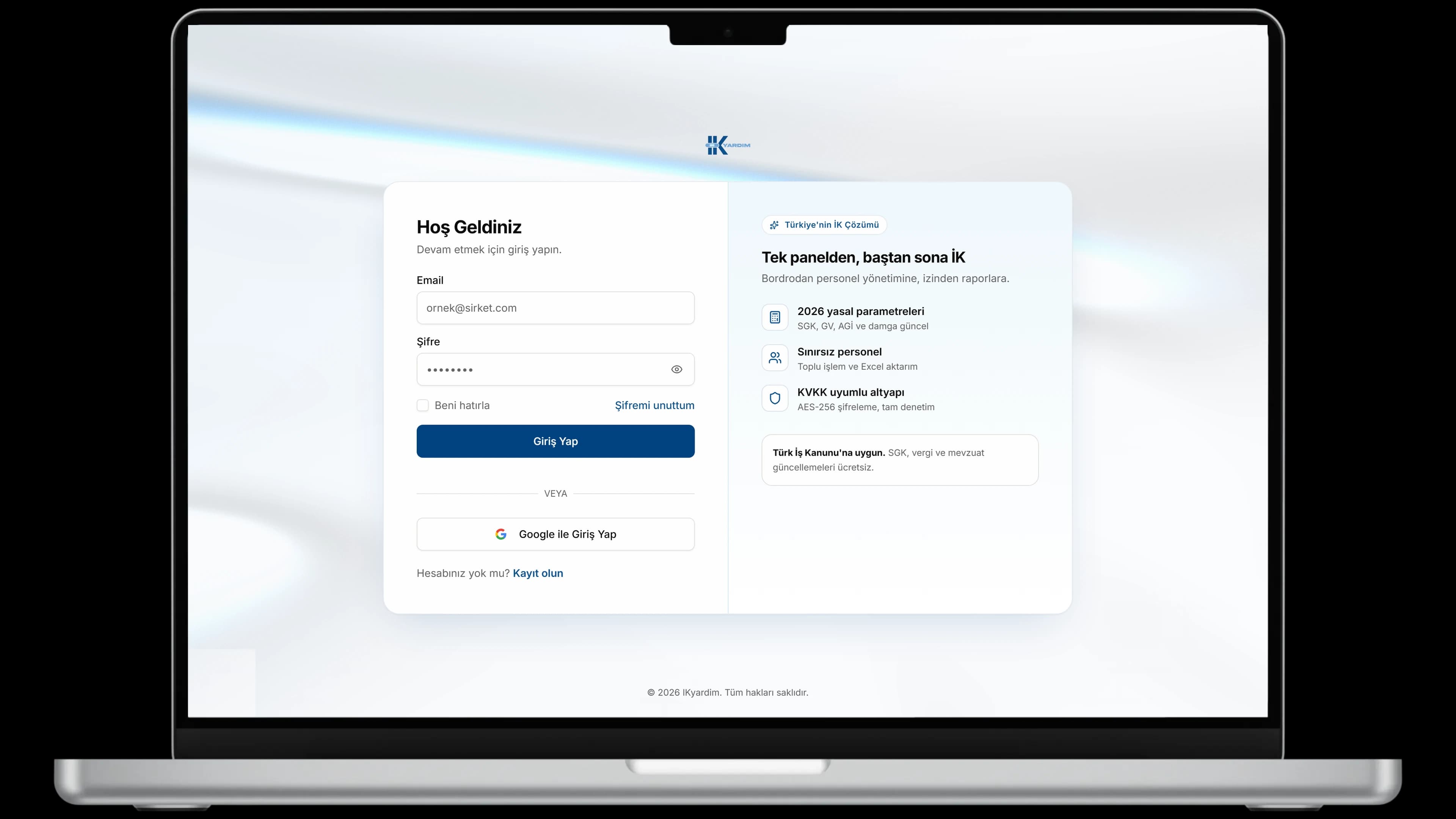 İKyardım yönetim paneli MacBook ekranında