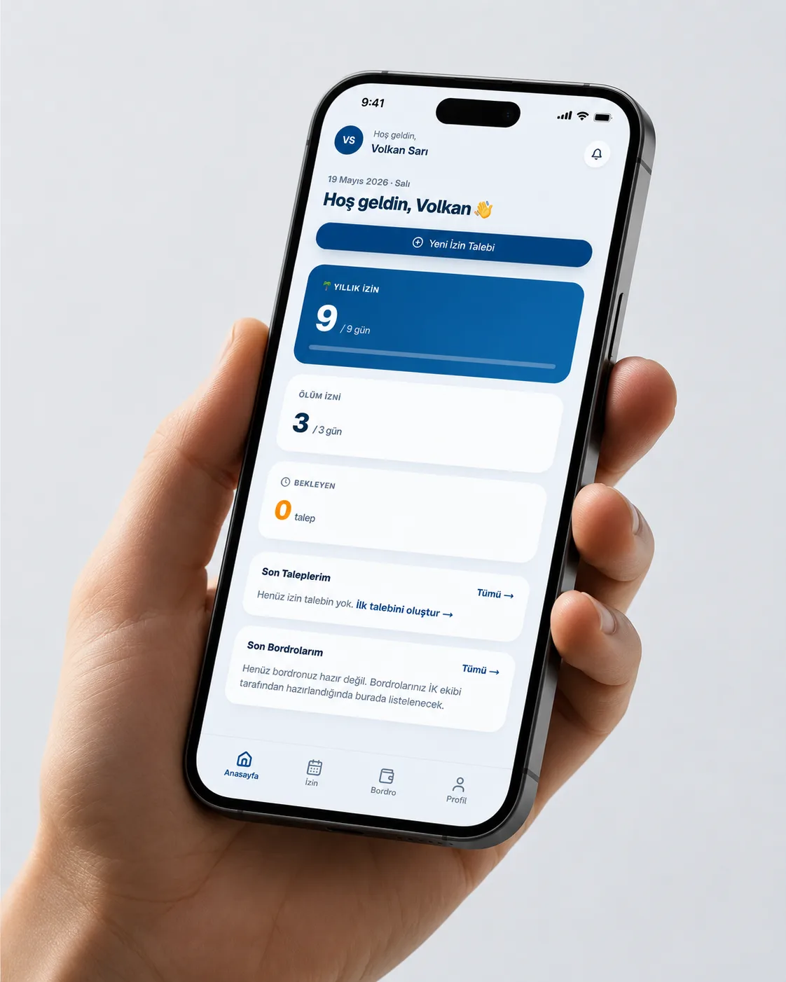 IKyardım çalışan portalı — telefondan yıllık izin bakiyesi ve izin talebi